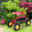 Red-Green Garden Cart Rolling Work Seat With Heavy Duty Tool Tray Gardening Planting-Red