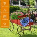 Wooden Wagon Plant Bed With Wheel for Garden Yard-Red