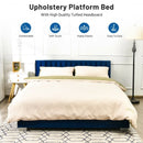 Queen Tufted Upholstered Platform Bedstead Flannel Headboard-Navy