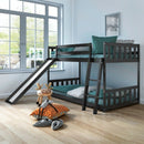 Twin over Twin Bunk Wooden Low Bed with Slide Ladder for Kids-Espresso