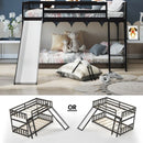 Twin over Twin Bunk Wooden Low Bed with Slide Ladder for Kids-Espresso