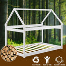 Stable Kids Platform Floor Bed with Roof ang Heavy-Duty Slats-White