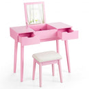 Makeup Vanity Table Set with Flip Top Mirror and 2 Drawers-Pink