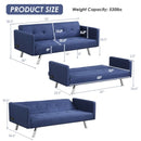 Convertible Futon Sofa Bed Folding Recliner with USB Ports and Power Strip-Blue