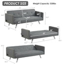 Convertible Futon Sofa Bed Folding Recliner with USB Ports and Power Strip-Gray