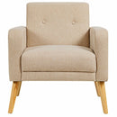 Modern Accent Chair Upholstered Linen Armchair with Rubber Wood Legs-Beige