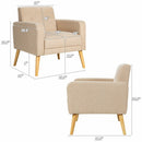 Modern Accent Chair Upholstered Linen Armchair with Rubber Wood Legs-Beige