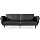 Convertible Futon Sofa Bed PU Adjustable Couch Sleeper with Wood Legs-Black
