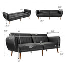 Convertible Futon Sofa Bed PU Adjustable Couch Sleeper with Wood Legs-Black