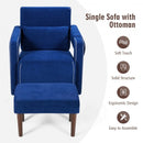 Modern Berber Fleece Single Sofa Chair with Ottoman and Waist Pillow-Blue