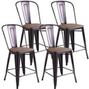 Set of 4 Industrial Metal Counter Stool Dining Chairs with Removable Backrest-Cooper
