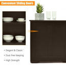 Kitchen Storage Cabinet with Wood Sliding Door-Brown