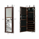 Lockable Wall Mount Mirrored Jewelry Cabinet with LED Lights-Brown
