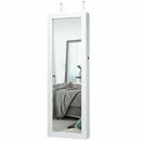 Lockable Wall Mount Mirrored Jewelry Cabinet with LED Lights-White