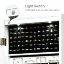 Lockable Wall Mount Mirrored Jewelry Cabinet with LED Lights-White