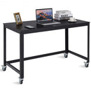 Wood Top Metal Frame Rolling Computer Desk Laptop Table-Black