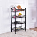 Black-Gray 4 Tier Storage Rack Trolley Cart-Black
