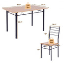 5 pcs Wood Metal Dining Table Set with 4 Chairs