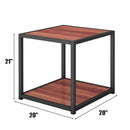 20 Inch Metal Square Side Table Coffee Stand Bottom with 2-Tier Shelf