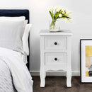 Wood Accent End Nightstand w- 2 Storage Drawers-White