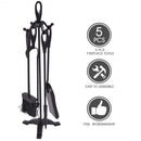 5 Pieces Rustic Heavy Duty Compact Wrought Iron Fireplace Tools Set