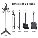5 Pieces Rustic Heavy Duty Compact Wrought Iron Fireplace Tools Set