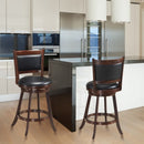 Set of 2 24" Accent Wooden Swivel Bar Stools with High Back and Upholstered Seat-24"
