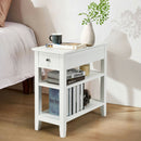 3-Tier Nightstand Bedside Table Sofa Side with Double Shelves Drawer-White