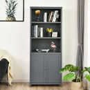 Bookcase Shelving Storage Wooden Cabinet Unit Standing Display Bookcase with Doors-Gray