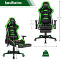 Massage LED Gaming Chair with Lumbar Support and Footrest-Green