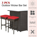 3PCS Patio Rattan Wicker Bar Table Stools Dining Set-Red
