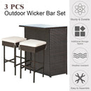 3-piece Rattan Wicker Bar Table Stools Dining Set Cushioned Chairs