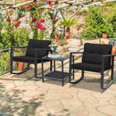 3 Pcs Cushioned Patio Rattan Set with Rocking Chair and Table-Black