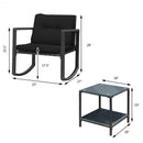 3 Pcs Cushioned Patio Rattan Set with Rocking Chair and Table-Black