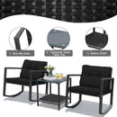 3 Pcs Cushioned Patio Rattan Set with Rocking Chair and Table-Black