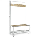 3 in 1 Industrial Coat Rack with 2-tier Storage Bench and 5 Hooks-Natural