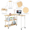 360° Rotating Sofa Side Table with Storage Shelves & Wheels-Natural Wood