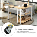 360° Rotating Sofa Side Table with Storage Shelves & Wheels-Natural Wood