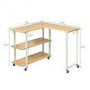 360° Rotating Sofa Side Table with Storage Shelves & Wheels-Natural Wood