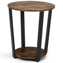 2-tier Round End Table with Storage Shelf & Metal Frame-Brown