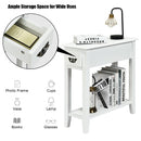 2 Pieces 2 Tier Sofa Side End Table with Drawer and Open Shelf-White