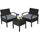 3 Pieces Outdoor Rattan Patio Conversation Set with Seat Cushions-Gray