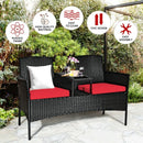 Patio Rattan Conversation Set Seat Sofa-Red
