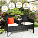 Patio Rattan Set Sofa Cushioned Loveseat Glass Table Chairs