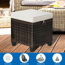 2 Pcs Patio Rattan Ottoman Cushioned Seat Foot Rest-Khaki