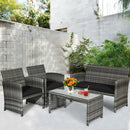 4 Pieces Patio Rattan Furniture Set with Glass Table and Loveseat-Black