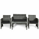 4 Pieces Patio Rattan Furniture Set with Glass Table and Loveseat-Black