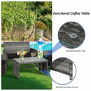 4 Pieces Patio Rattan Furniture Set with Glass Table and Loveseat-Black