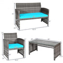 4PCS Patio Rattan Furniture Set-Turquoise