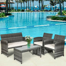 4 Pcs Patio Rattan Furniture Set Top Sofa With Glass Table-White